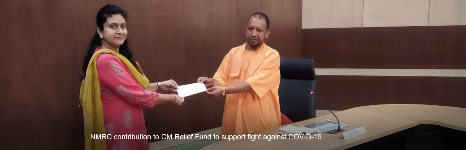 Handing Over Cheque of INR 11 Lacs to Shri Yogi Adityanath, Hon'ble CM, Uttar Pradesh